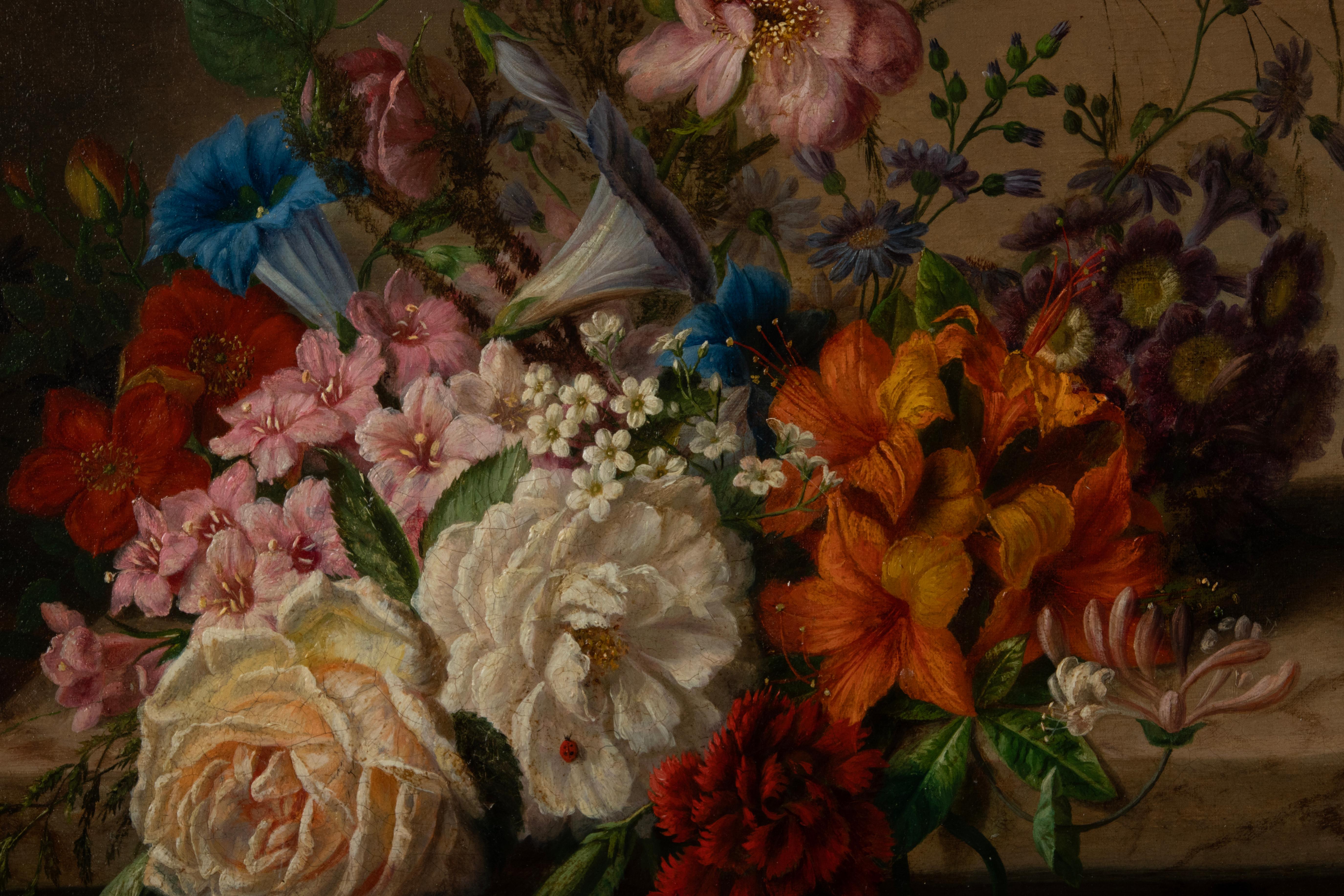 19th Century Antique Oil Painting - Renaissance Style Flower Still Life - V. de Sartorius   For Sale