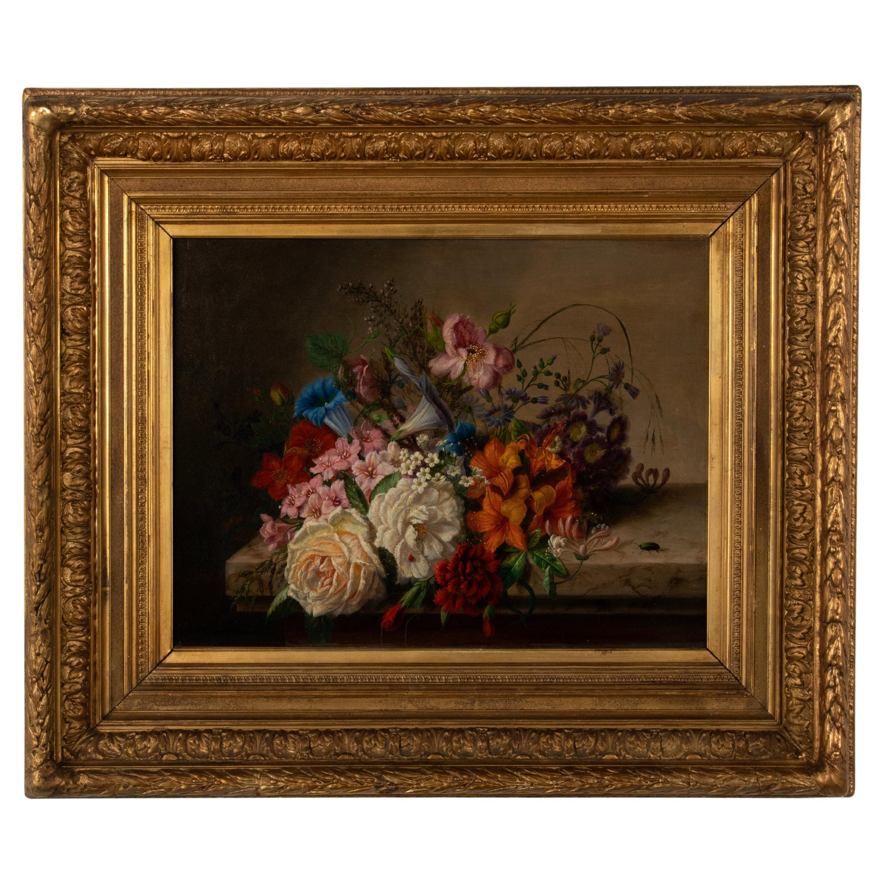 Peinture à l'huile ancienne - Nature morte aux fleurs de style Renaissance - V.I.I.  