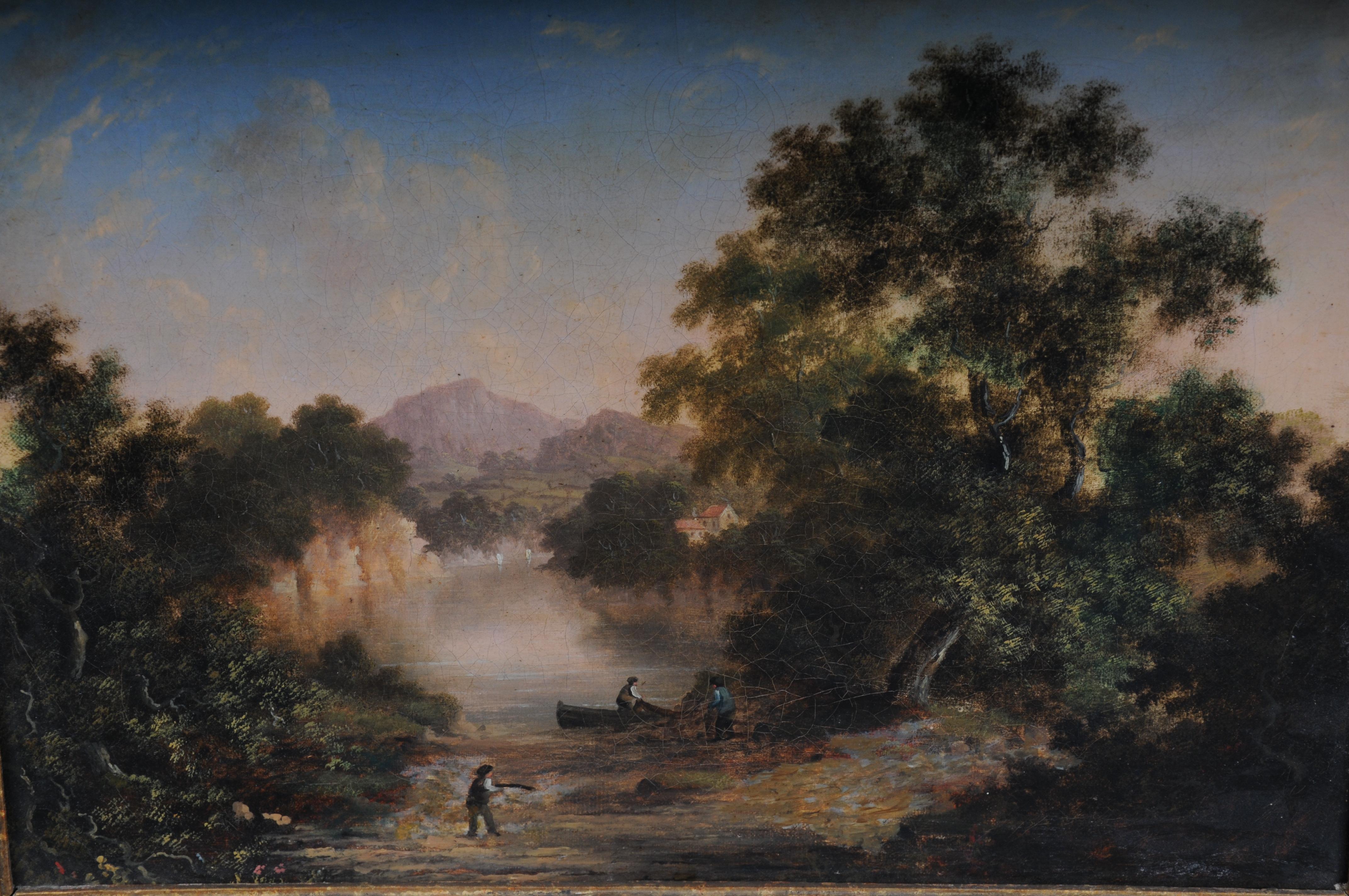 Antique oil painting romance landscape painting. 19th century For Sale 3