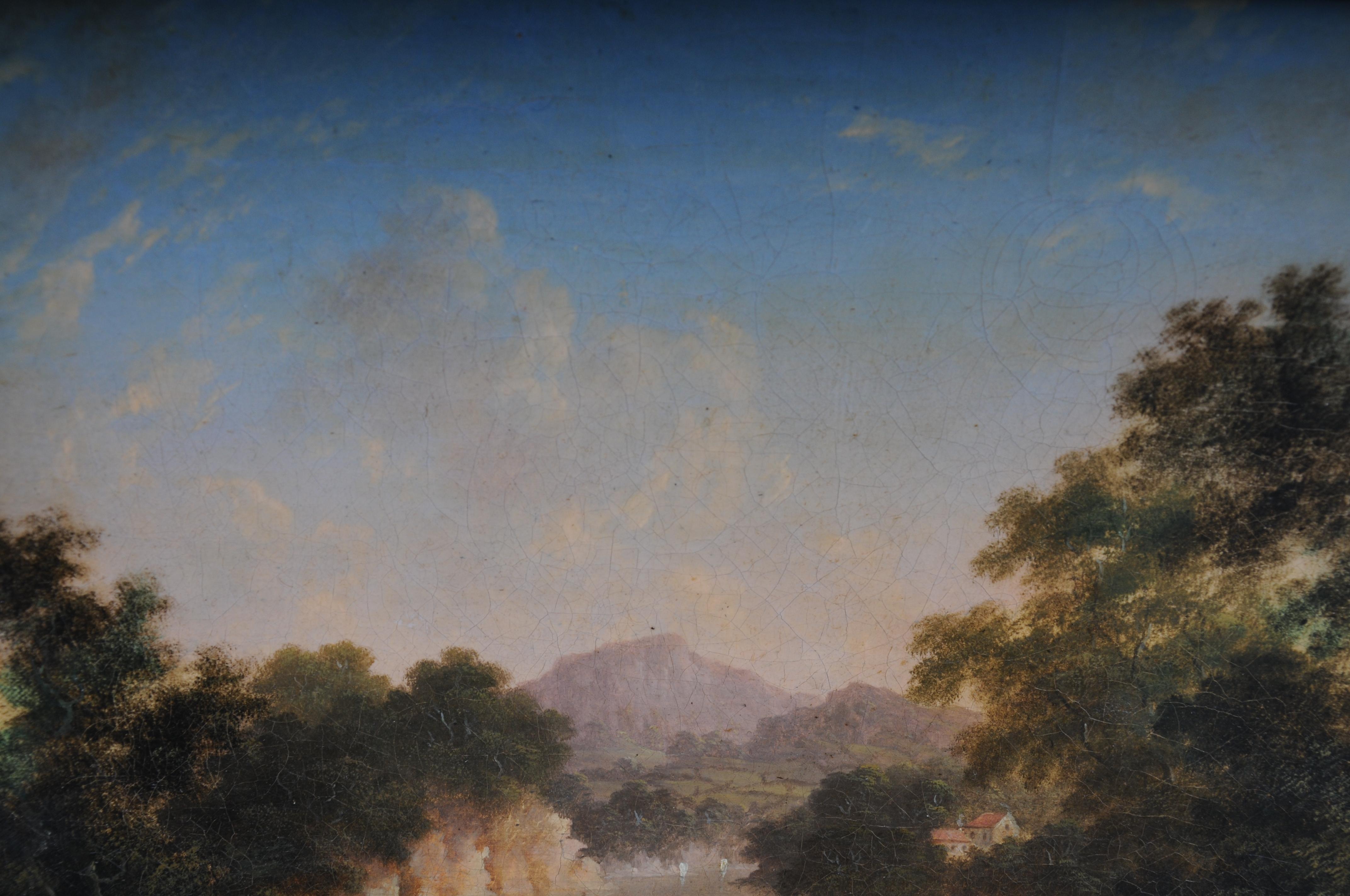 Antique oil painting romance landscape painting. 19th century For Sale 8
