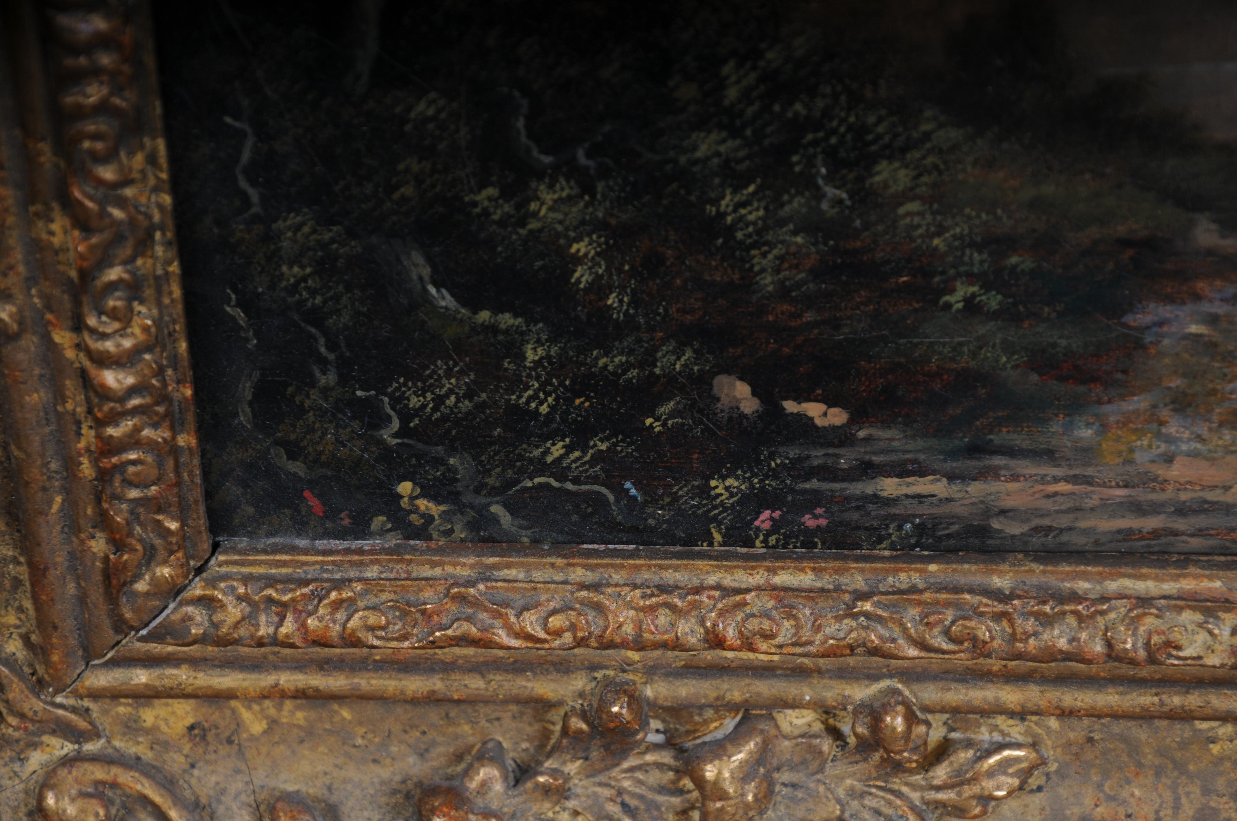 Antique oil painting romance landscape painting. 19th century For Sale 9