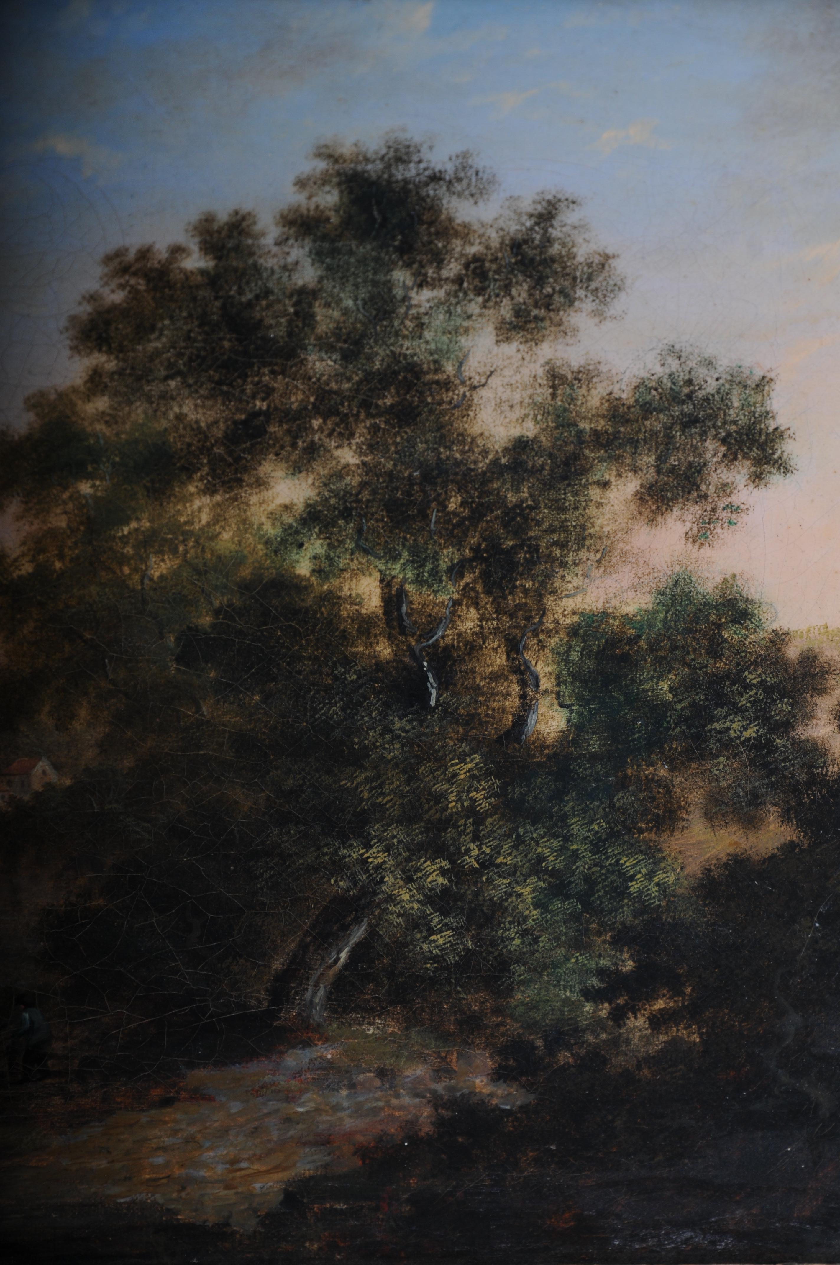 Antique oil painting romance landscape painting. 19th century For Sale 11
