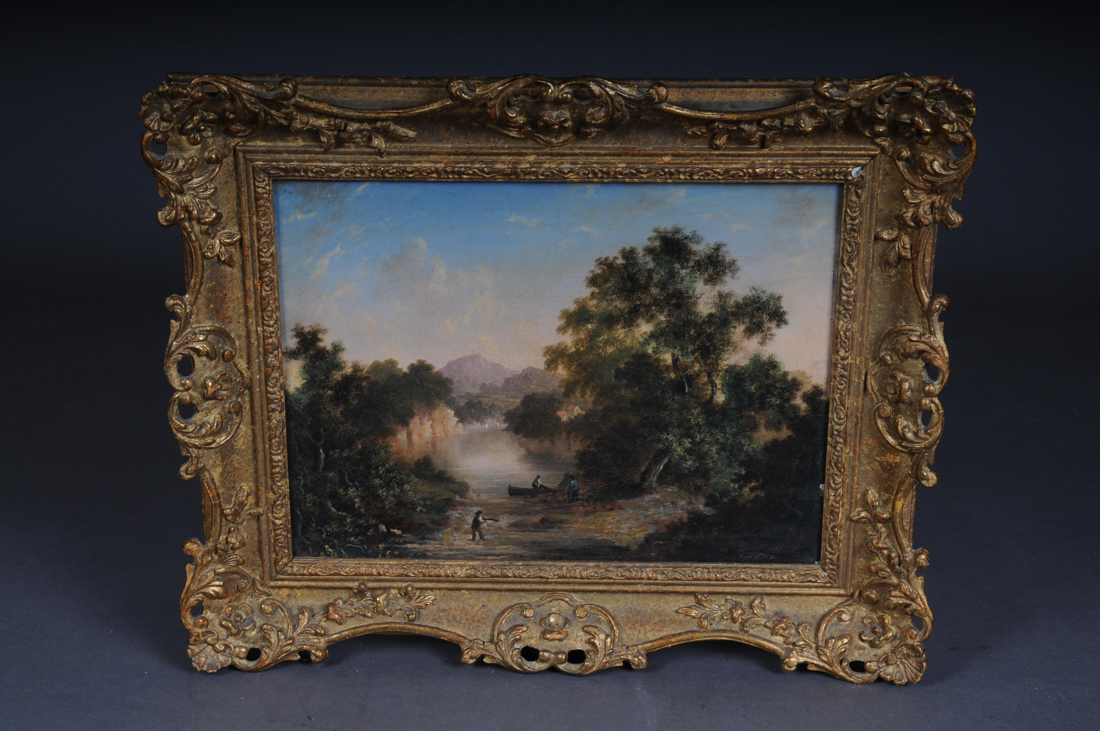 Antique oil painting romance landscape painting. 19th century

Oil on canvas. Romantic scene landscape painting under a clear blue sky. Oil on canvas early 19th century.

Painting framed with an ornate and gilded wooden frame. Very decorative.