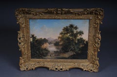 Peinture à l'huile ancienne, paysage romantique. 19ème siècle