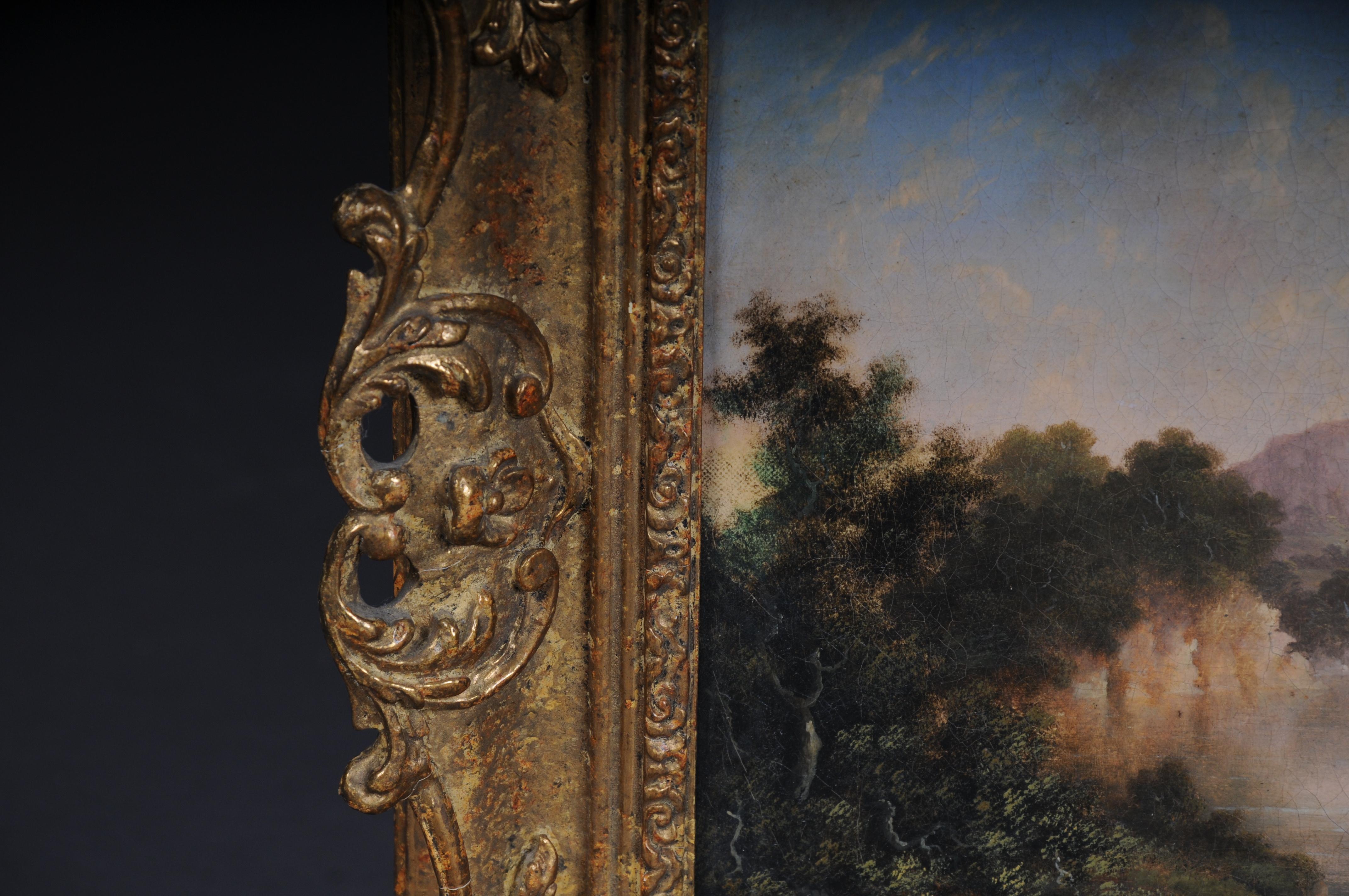 Peint à la main Peinture à l'huile ancienne, paysage romantique. 19ème siècle en vente