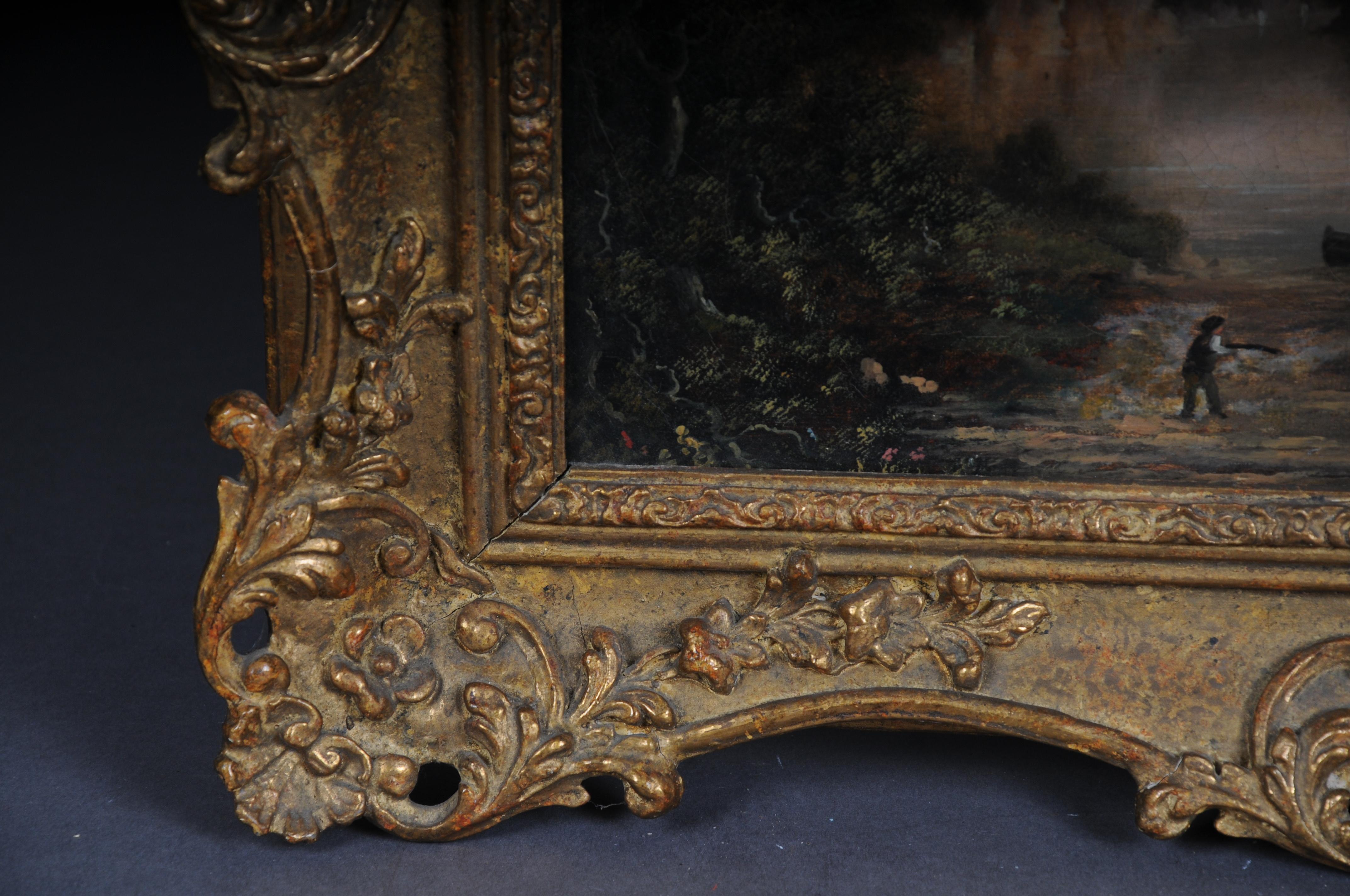 Peinture à l'huile ancienne, paysage romantique. 19ème siècle Bon état - En vente à Berlin, DE