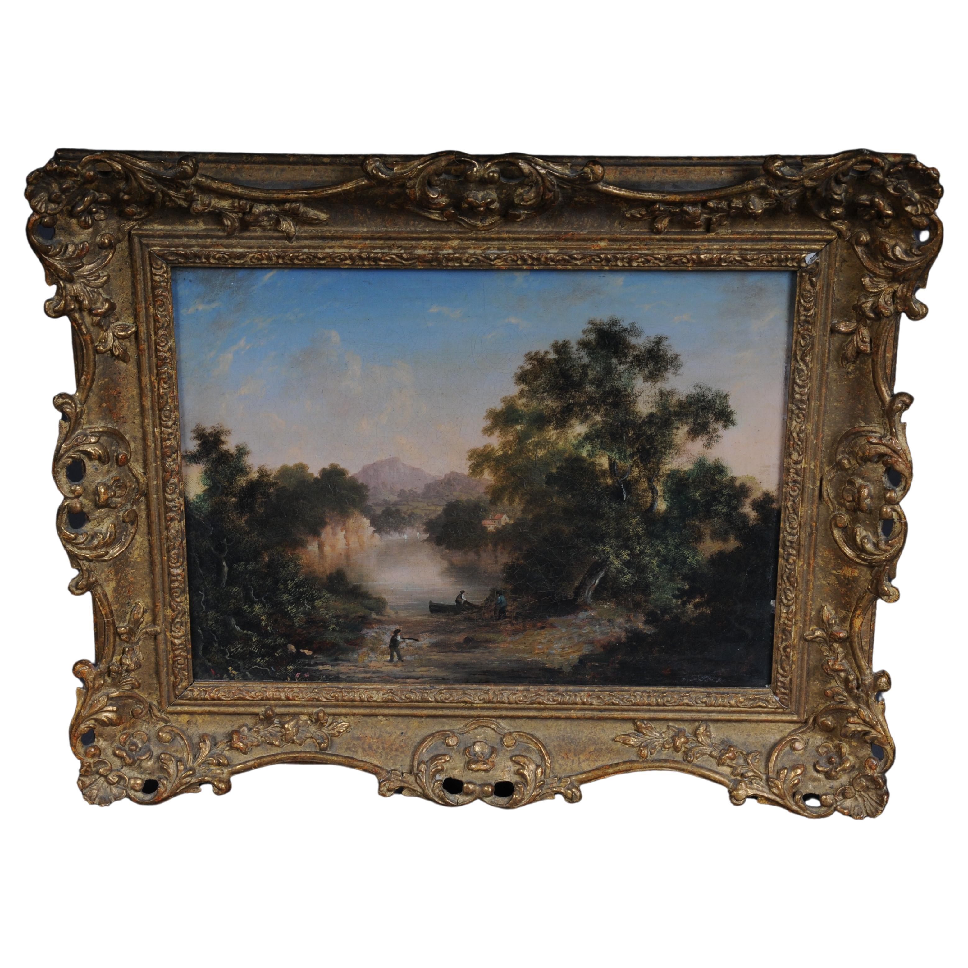 Peinture à l'huile ancienne, paysage romantique. 19ème siècle en vente