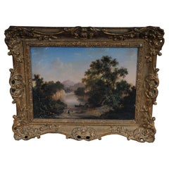 Antique oil painting romance landscape painting. 19th century