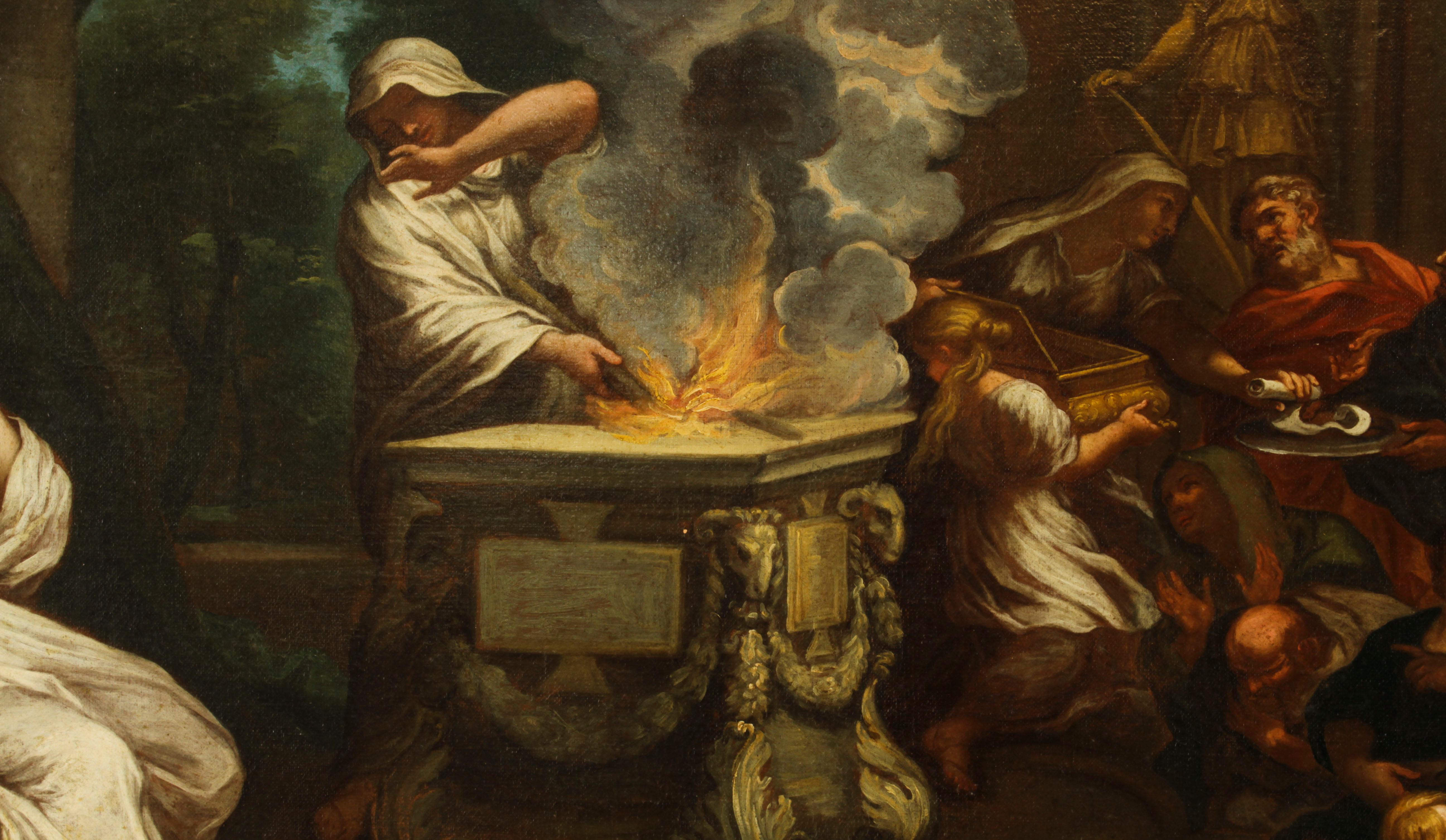 Peinture à l'huile ancienne « Sacrifice to Minerva » Odoardo Vicinelli Letterfourie 18e siècle Bon état - En vente à London, GB