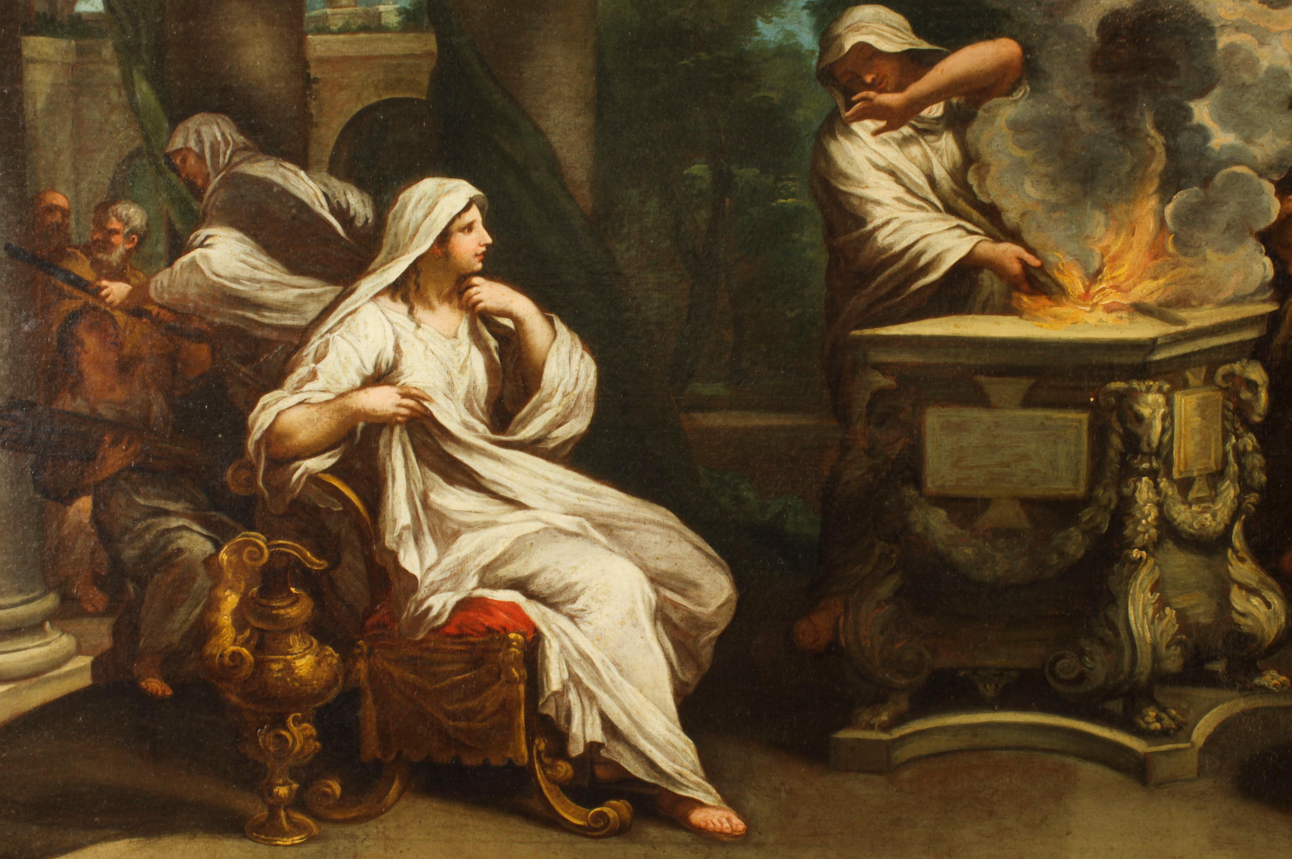 Toile Peinture à l'huile ancienne « Sacrifice to Minerva » Odoardo Vicinelli Letterfourie 18e siècle en vente