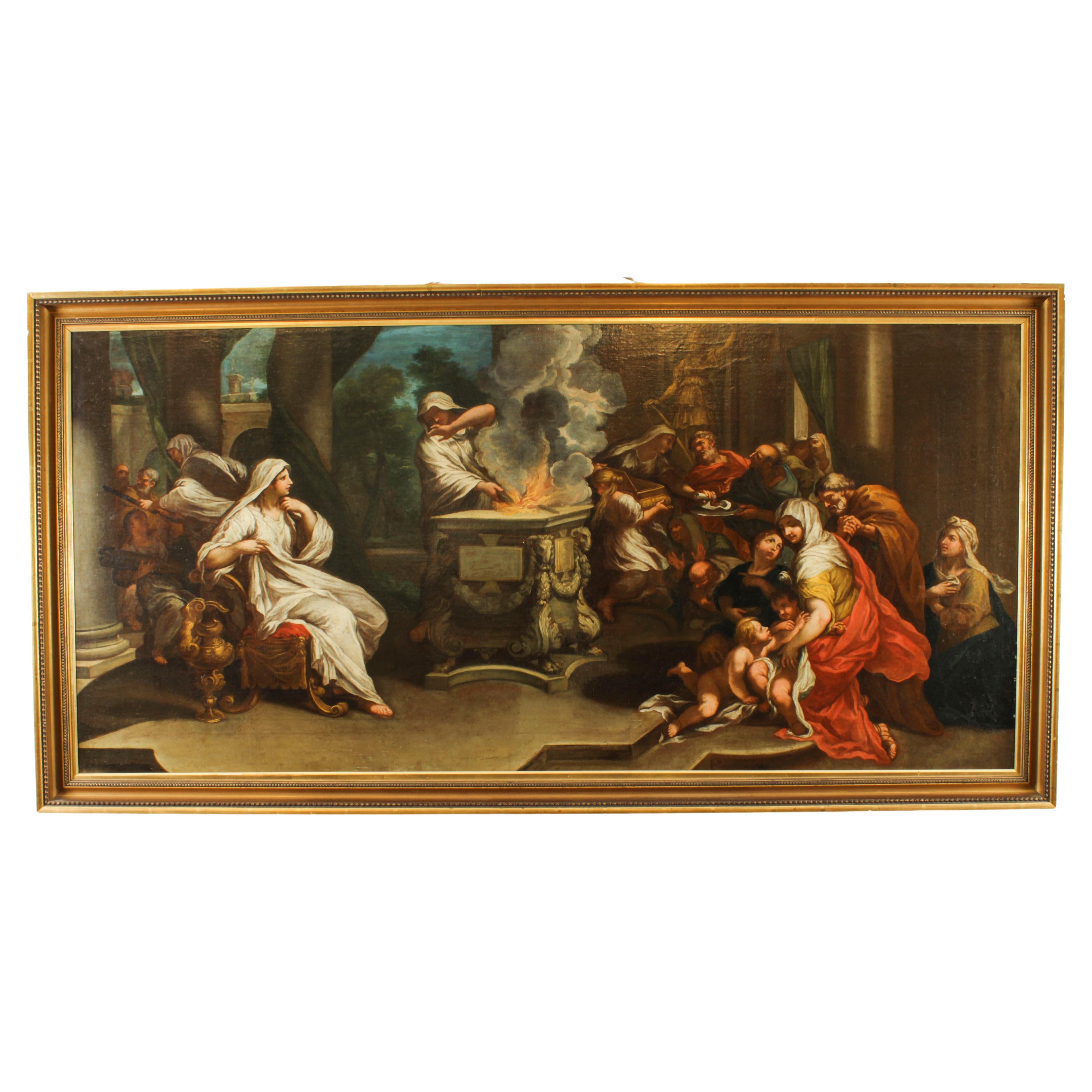 Peinture à l'huile ancienne « Sacrifice to Minerva » Odoardo Vicinelli Letterfourie 18e siècle