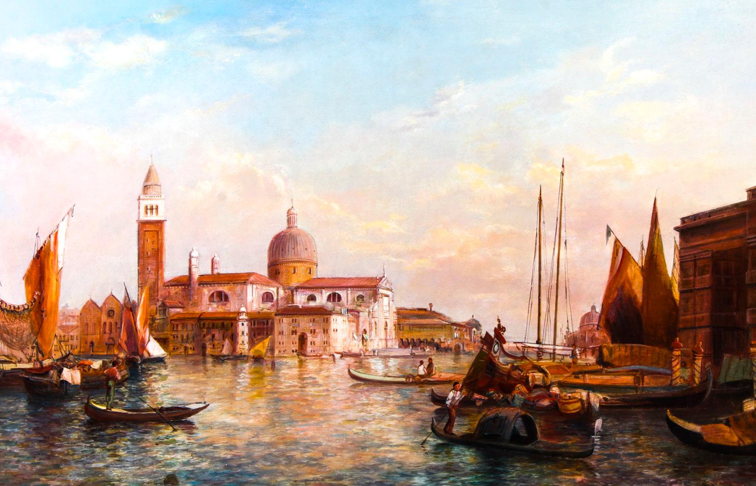 This is a beautiful oil on canvas painting of the view of the Grand Canal, Venice by the renowned British artist Alfred Pollentine (1836-1890) and signed lower right.
 
This beautiful landscape captures a striking view of the Grand Canal at