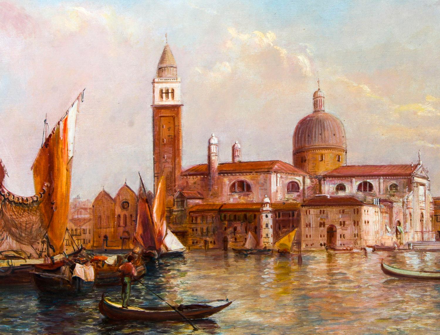 British Antique Oil Painting San Giorgio Maggiore Venice Alfred Pollentine 19th Century