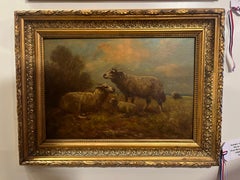 Peinture à l'huile ancienne Mouton et agneau Paul Schouten 1860-1922