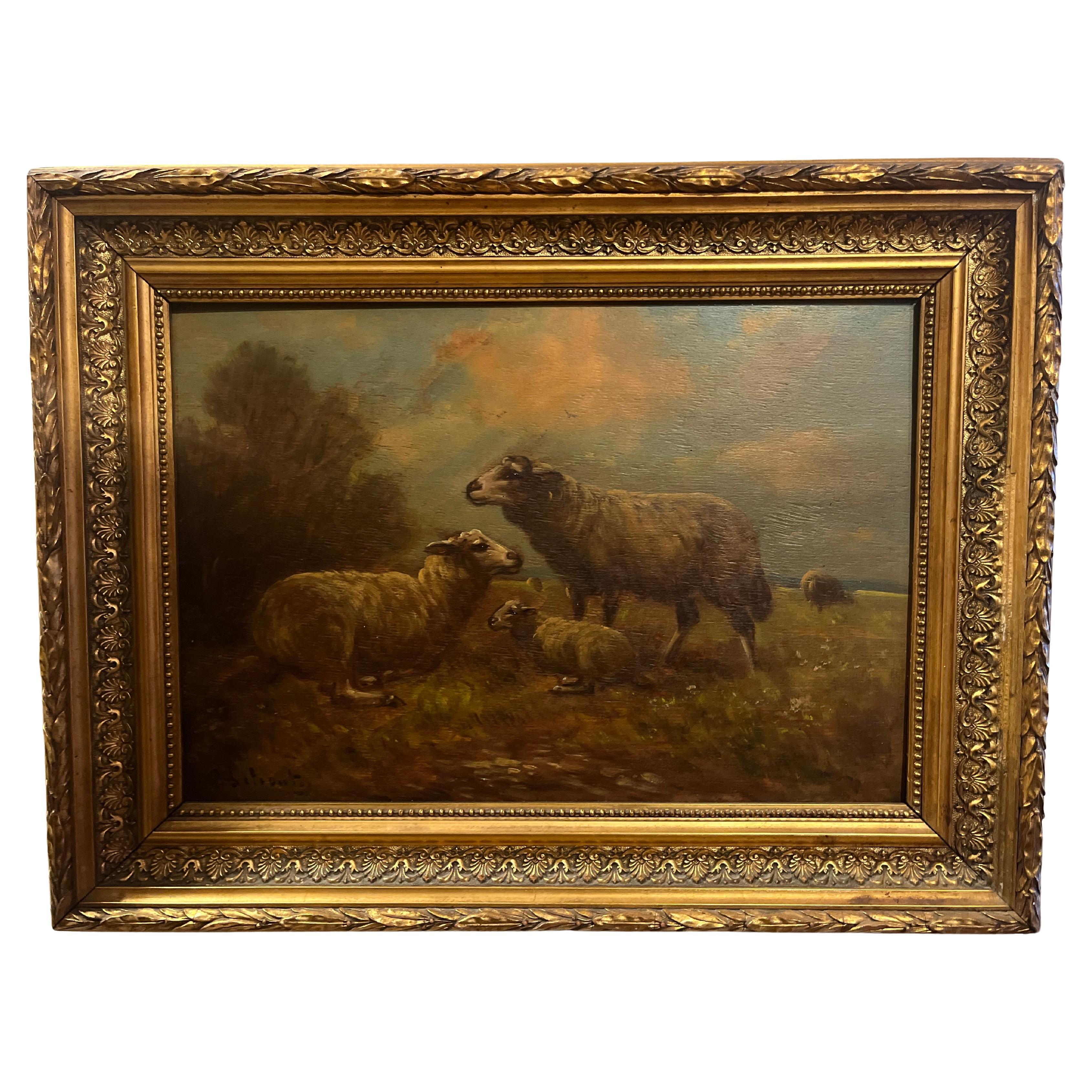 Antico dipinto a olio Pecora e agnello Paul Henry Schouten 1860-1922 in vendita