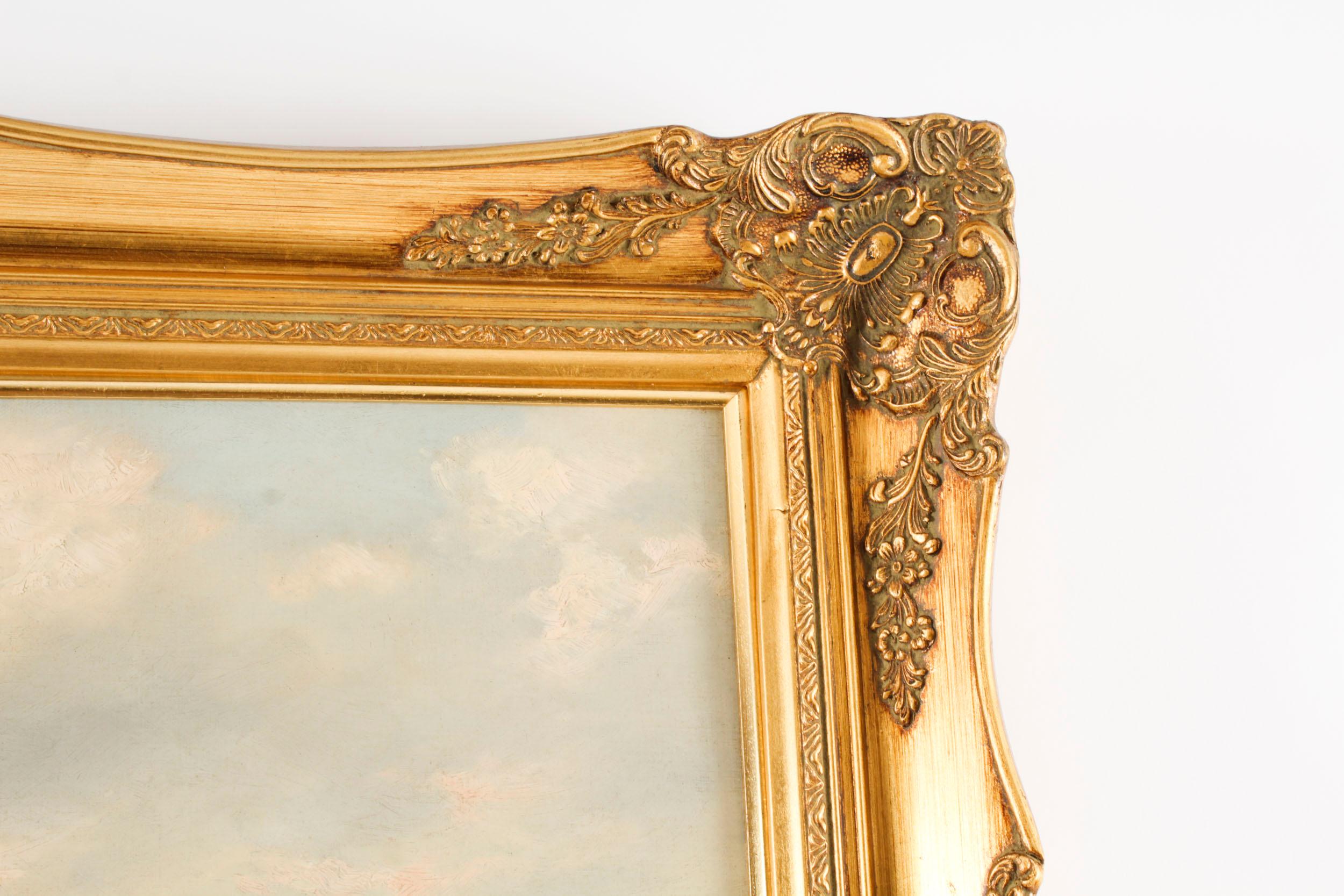 Antique Oil Painting Sheperd & Flock by Victor Wallace Dated 1901 6