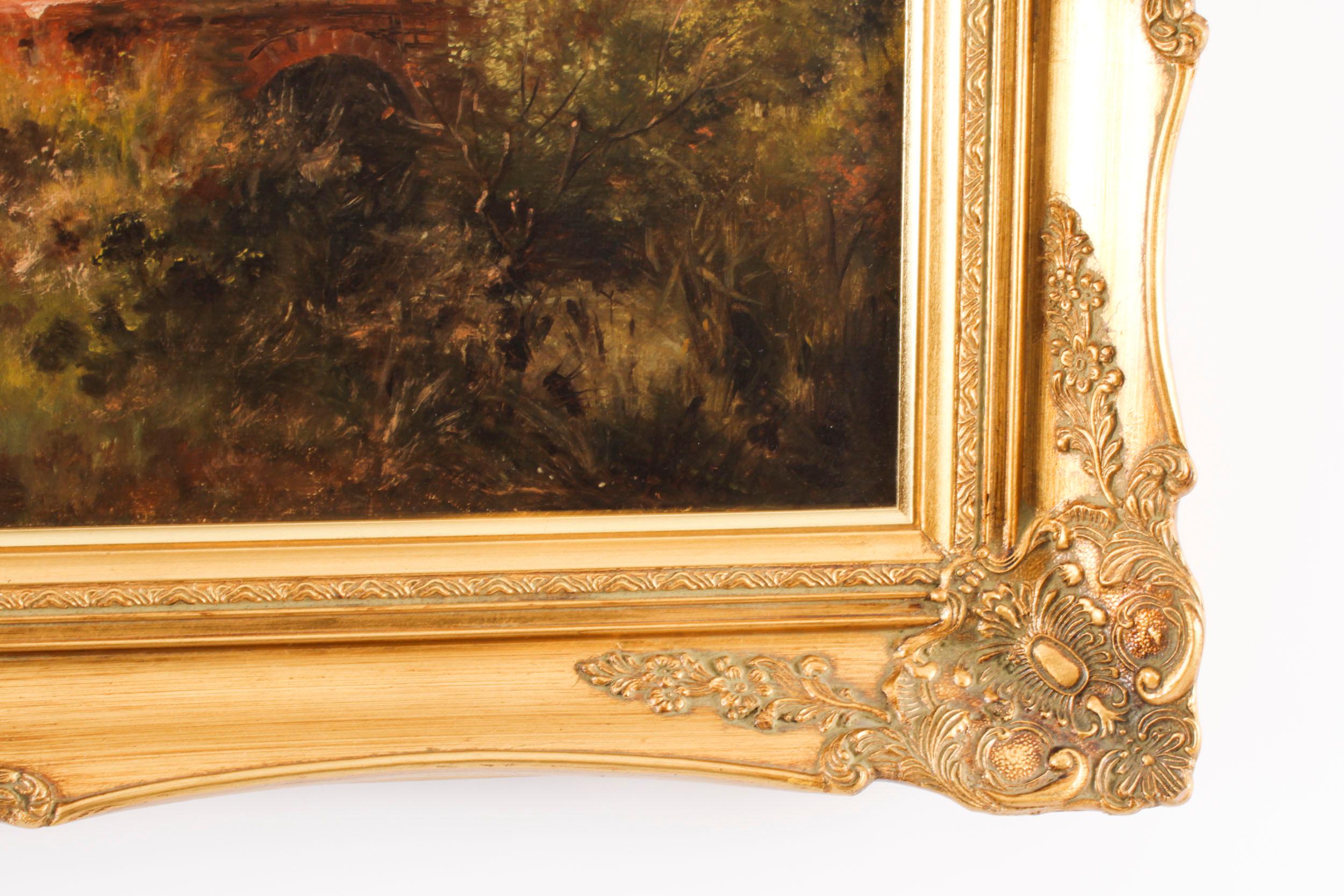Early 20th Century Antique Oil Painting Sheperd & Flock by Victor Wallace Dated 1901