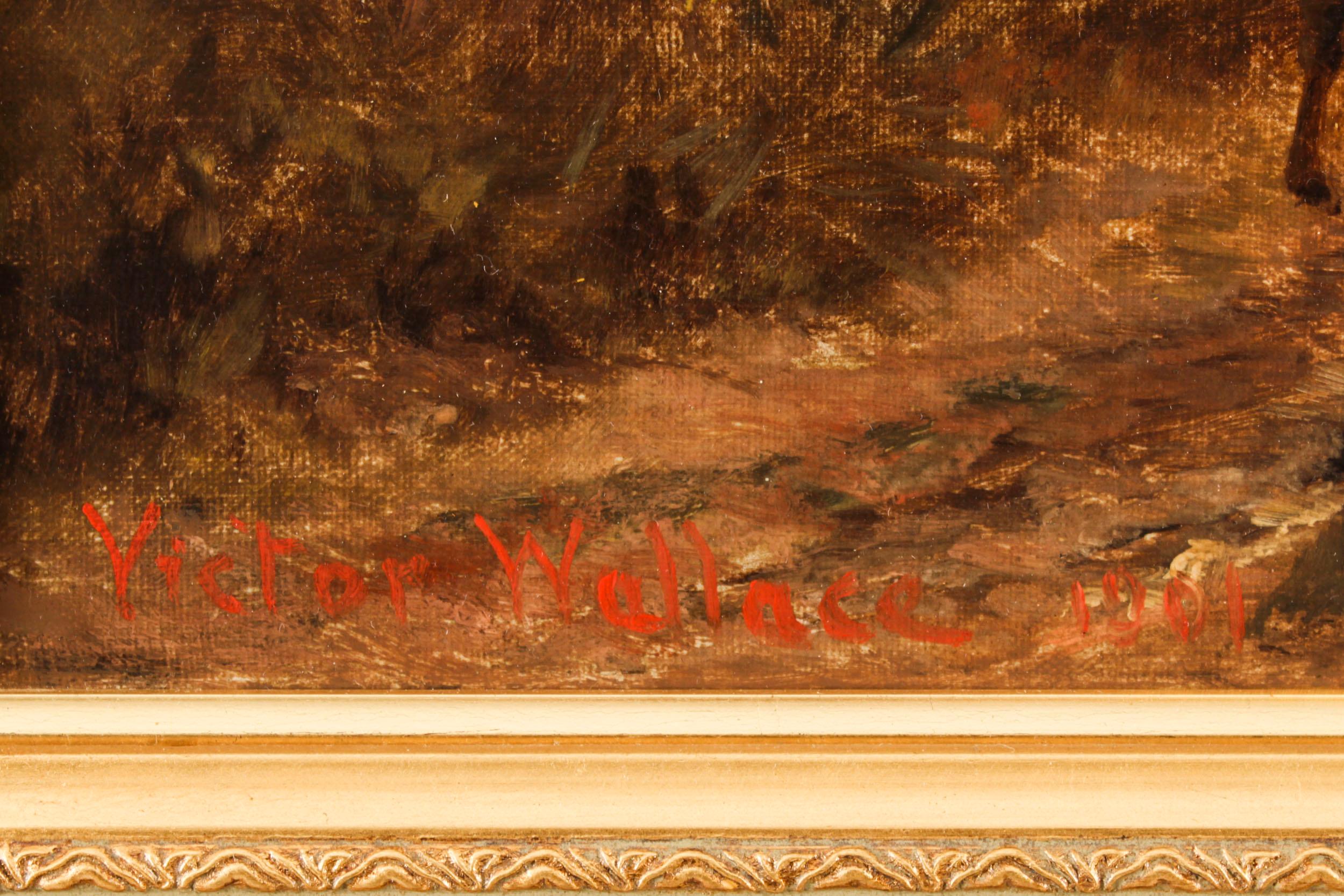 Peinture à l'huile ancienne Sheperd & Flock de Victor Wallace datée de 1901 3