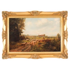 Peinture à l'huile ancienne Sheperd & Flock de Victor Wallace datée de 1901