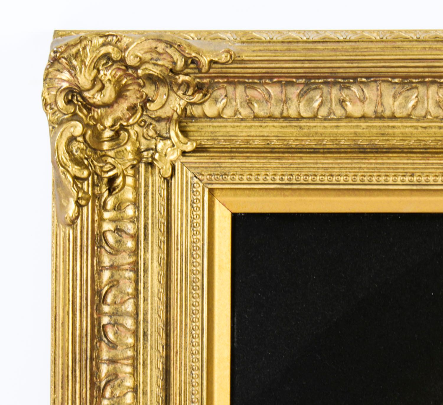 Giltwood Antique Oil Painting, 'Simple Amour' after Constant J Brochart, 19th Century