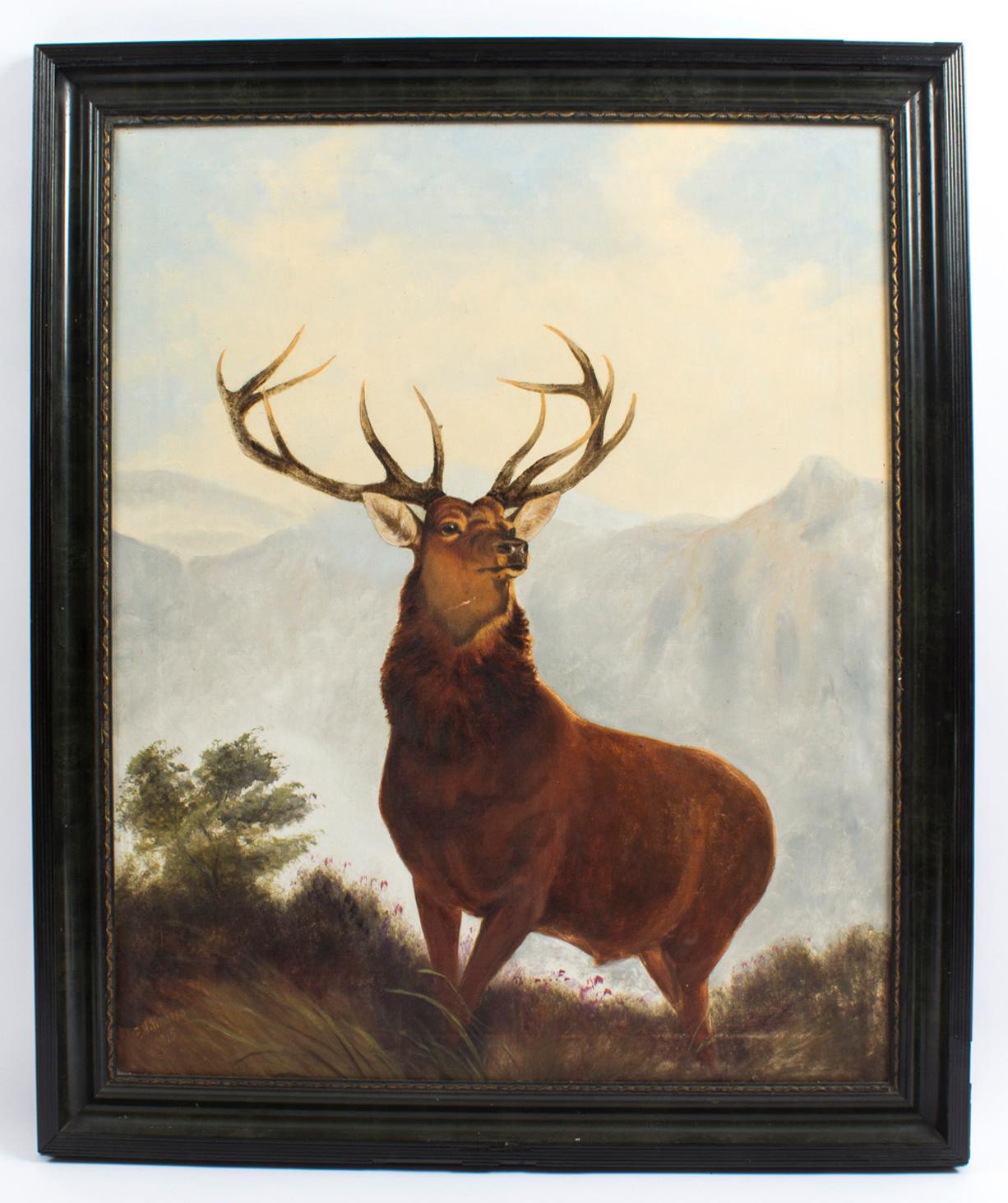 Antique Oil Painting Stag by Edward Henry Windred Signed and Dated 1915 7