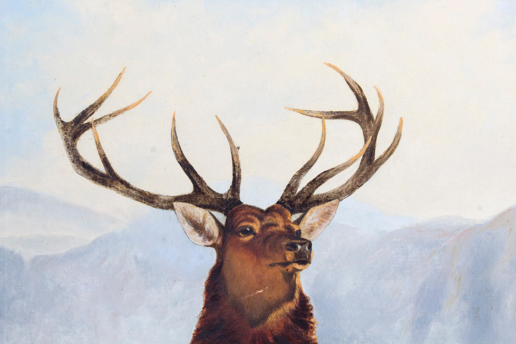 Antique Oil Painting Stag by Edward Henry Windred Signed and Dated 1915 In Good Condition In London, GB