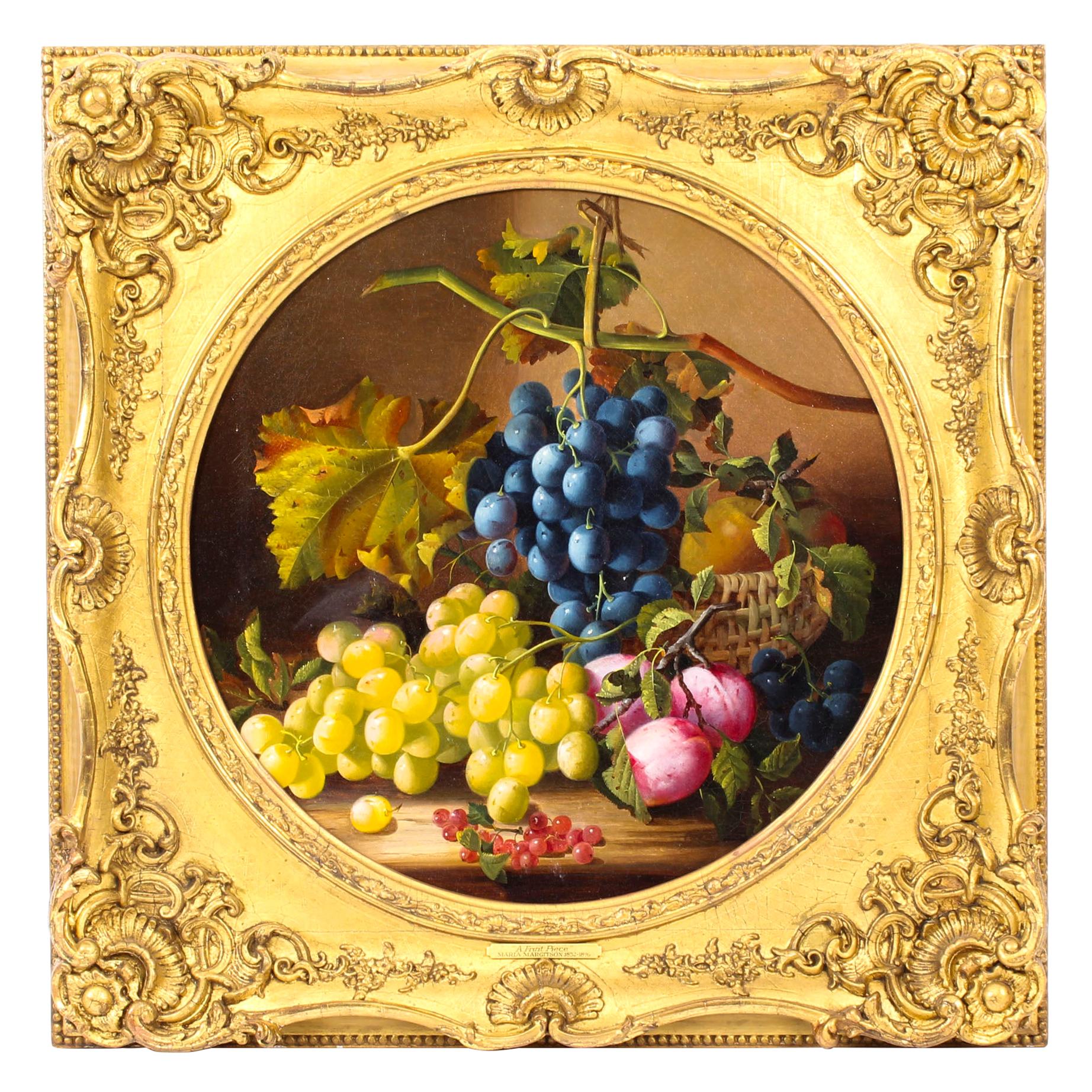Antique Oil Painting Still Life of Fruit Attributed to Maria Margitson