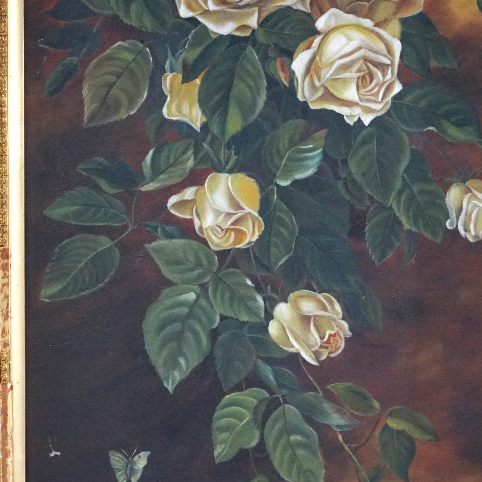 Hand-Painted Antique Oil Painting, Still Life with Roses, circa 1880’s