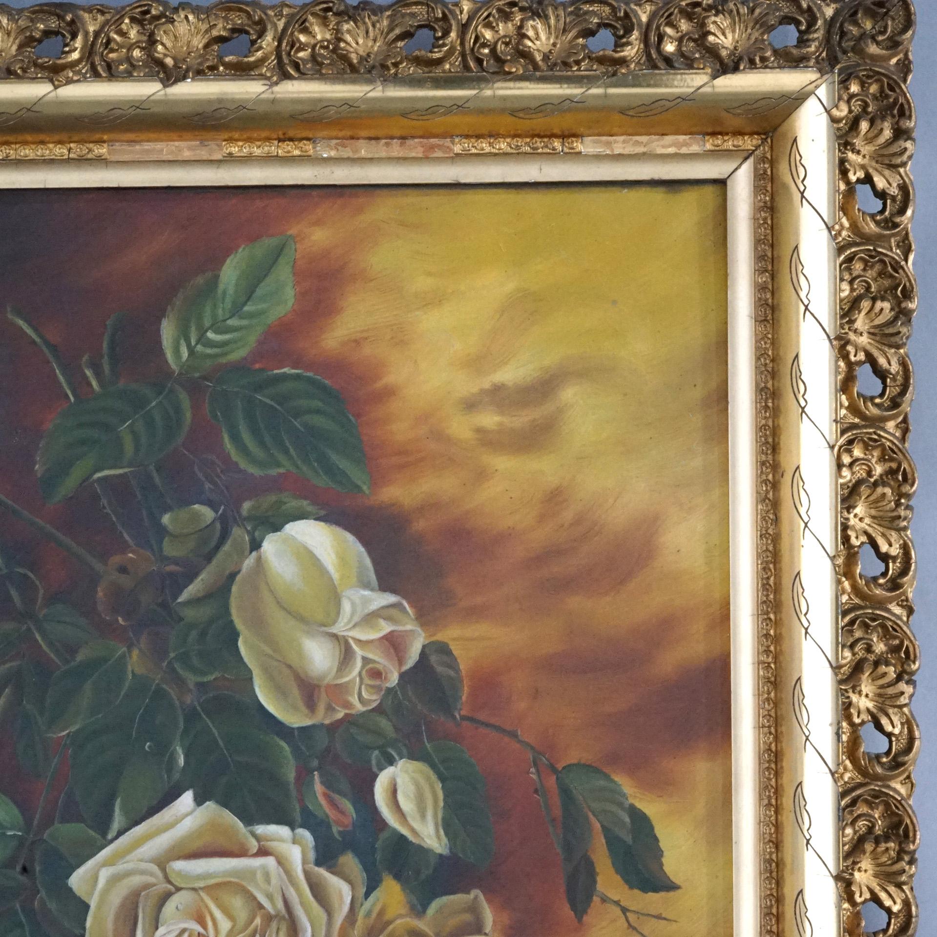 Antique Oil Painting, Still Life with Roses, circa 1880’s In Good Condition In Big Flats, NY