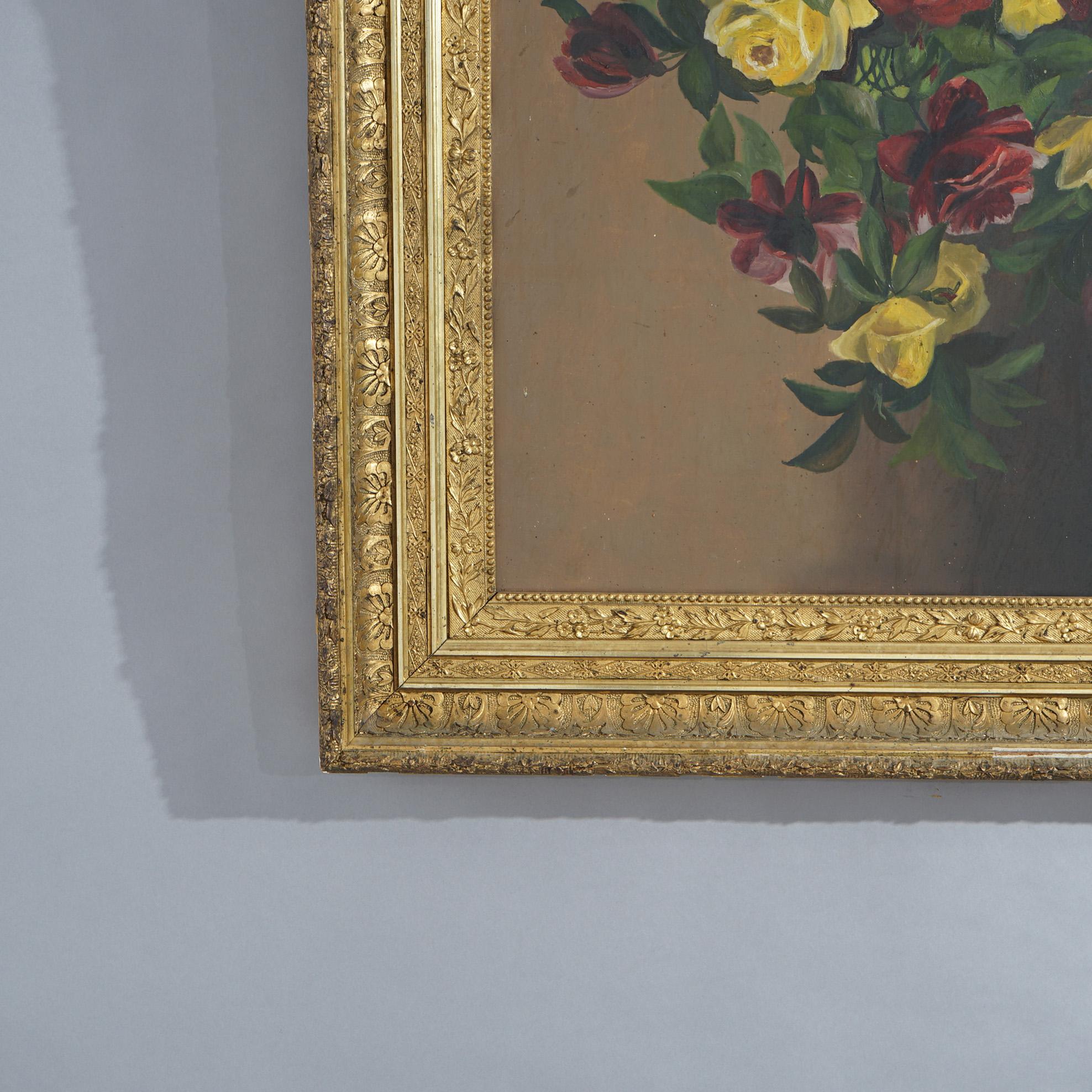 Antique Oil Painting, Still Life with Roses, Circa 1890 In Good Condition For Sale In Big Flats, NY