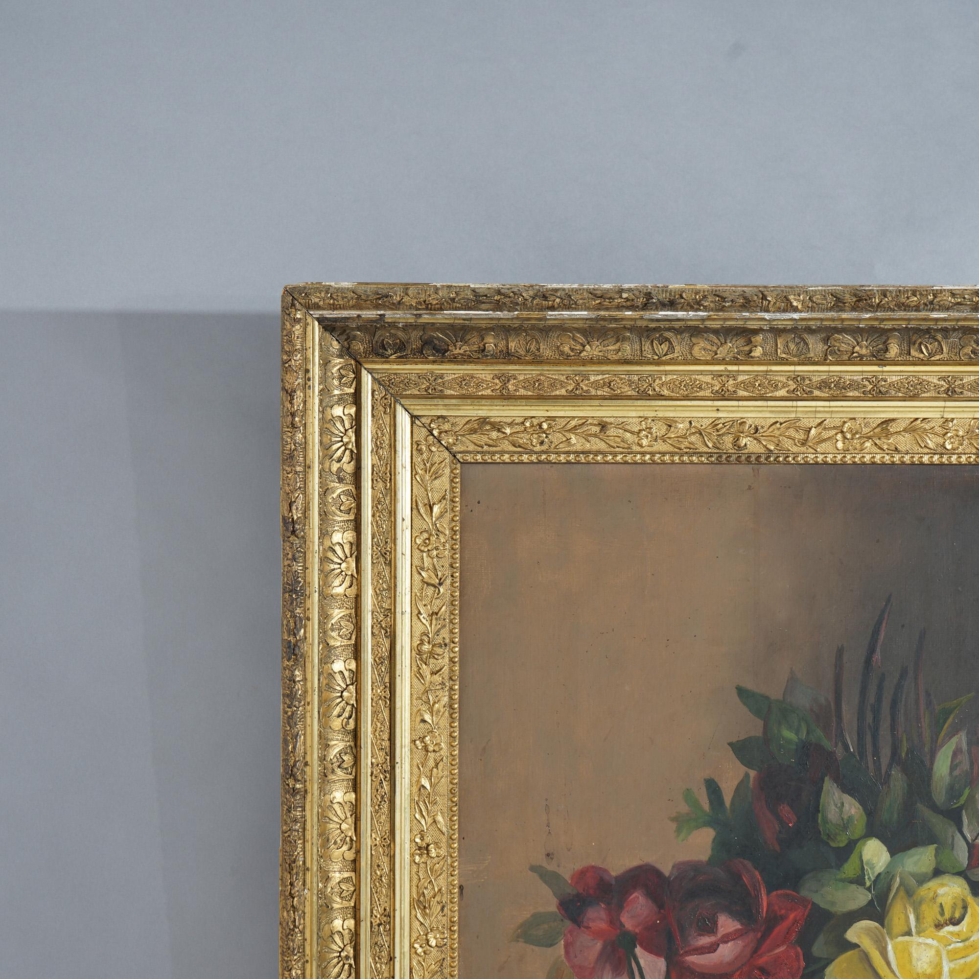 19th Century Antique Oil Painting, Still Life with Roses, Circa 1890