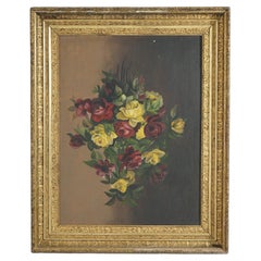 Peinture à l'huile ancienne, Nature morte aux roses, Circa 1890