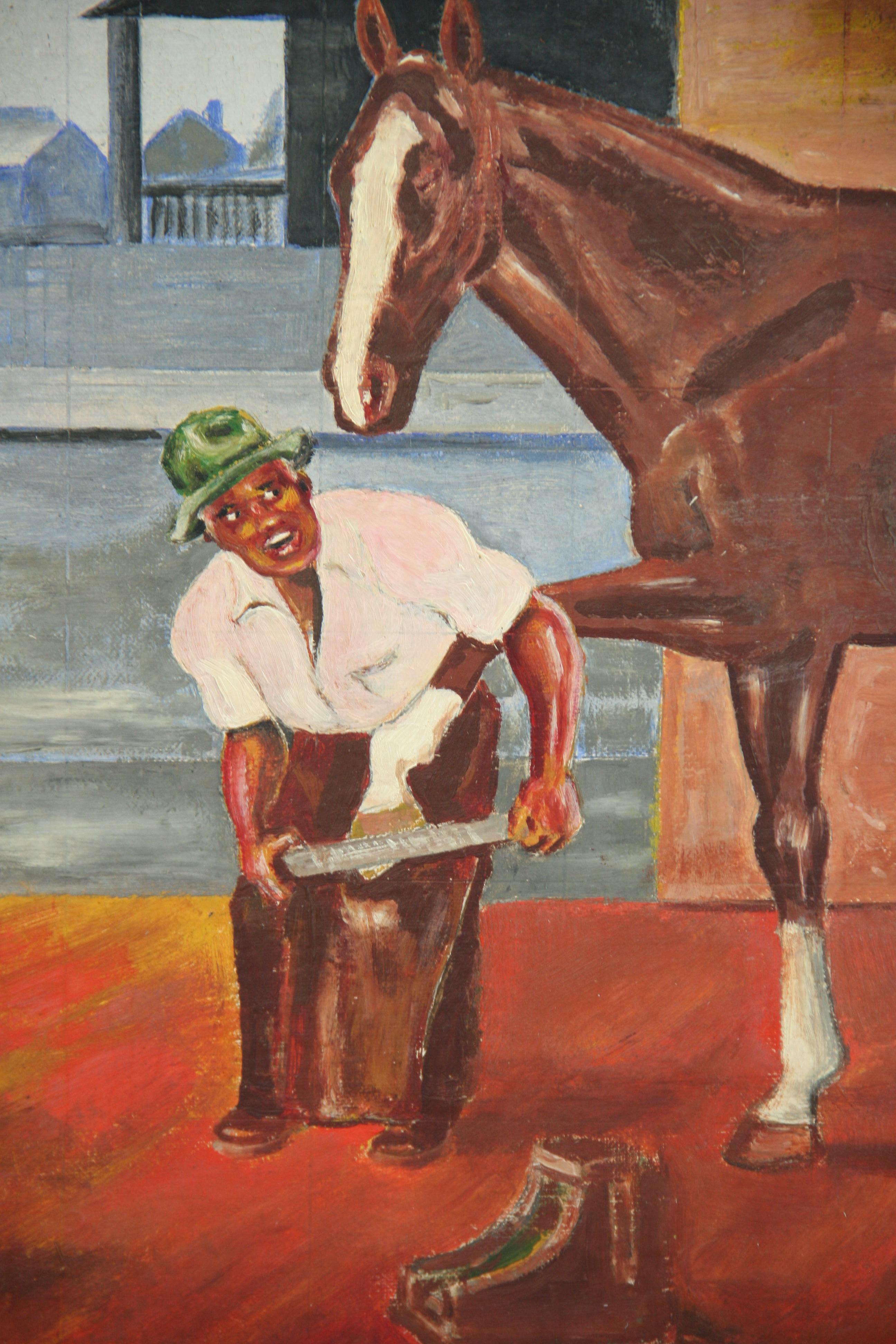 Pittura ad olio antica Il vecchio Sud  Negozio di fabbro  1940's in vendita 5