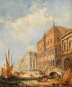 Antique Oil Painting The Doges Palace Venice Jane Vivian 19th Century