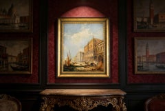 Peinture à l'huile ancienne Le Palais des Doges Venise Jane Vivian 19ème siècle