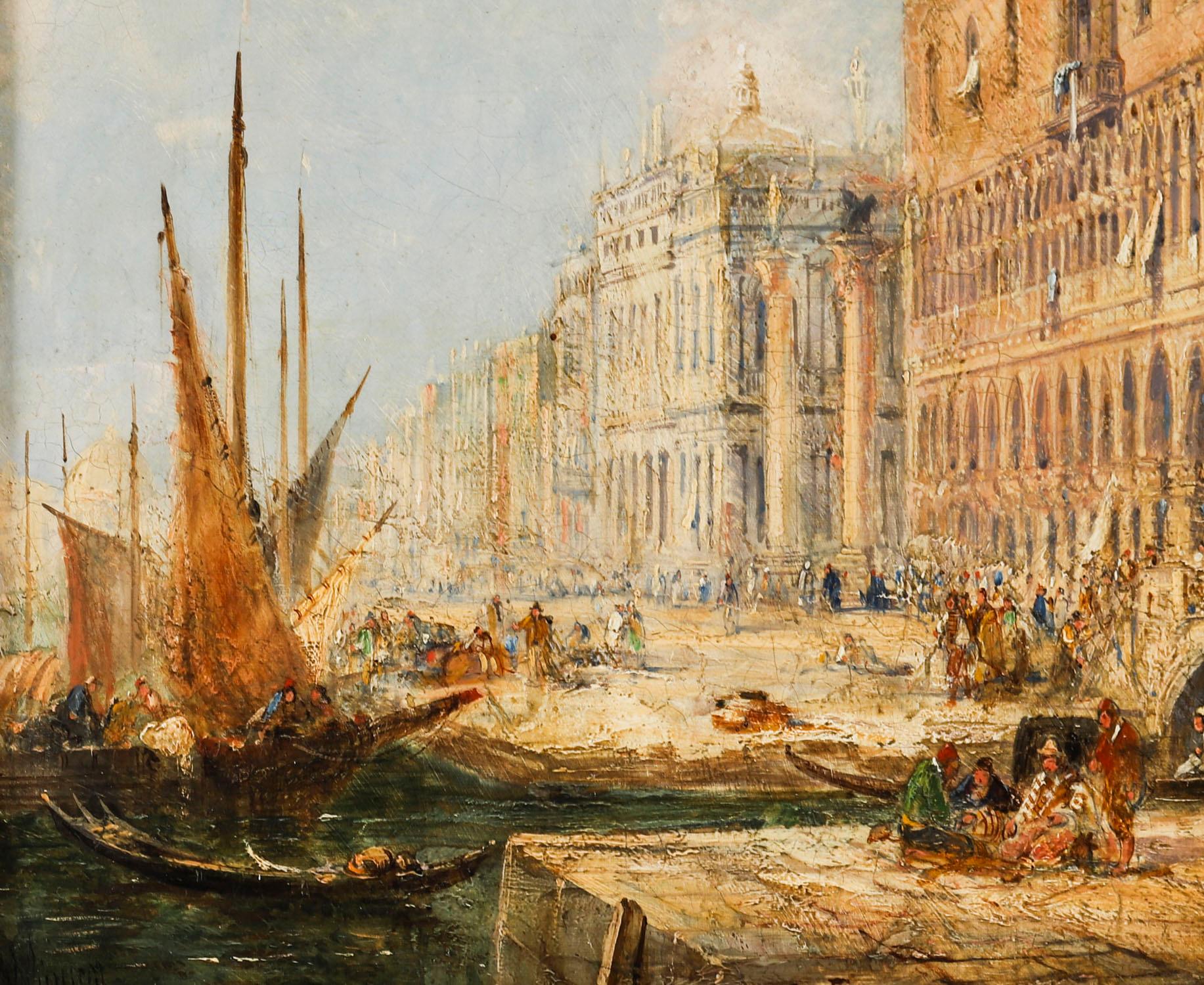 Tela Antico dipinto a olio Il Palazzo dei Dogi Venezia Jane Vivian XIX secolo in vendita