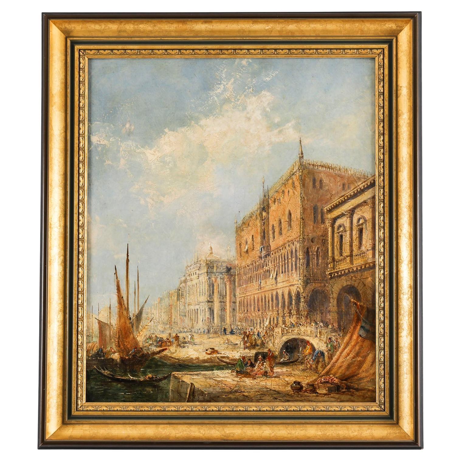 Antique Oil Painting The Doges Palace Venice Jane Vivian 19th Century