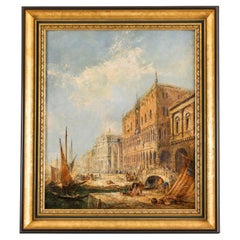 Pintura al Óleo Antigua El Palacio Ducal Venecia Jane Vivian Siglo XIX