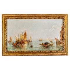 Óleo antiguo "La laguna de Venecia" Jane Vivian Siglo XIX