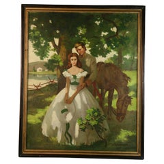 Pittura ad olio antica "Il vecchio Sud durante la guerra civile" di H. D. A. Becker 1940