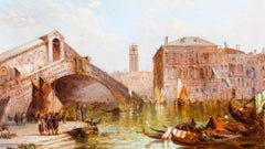 Antique Oil Painting The Rialto, Venice' Alfred Pollentine 19th C