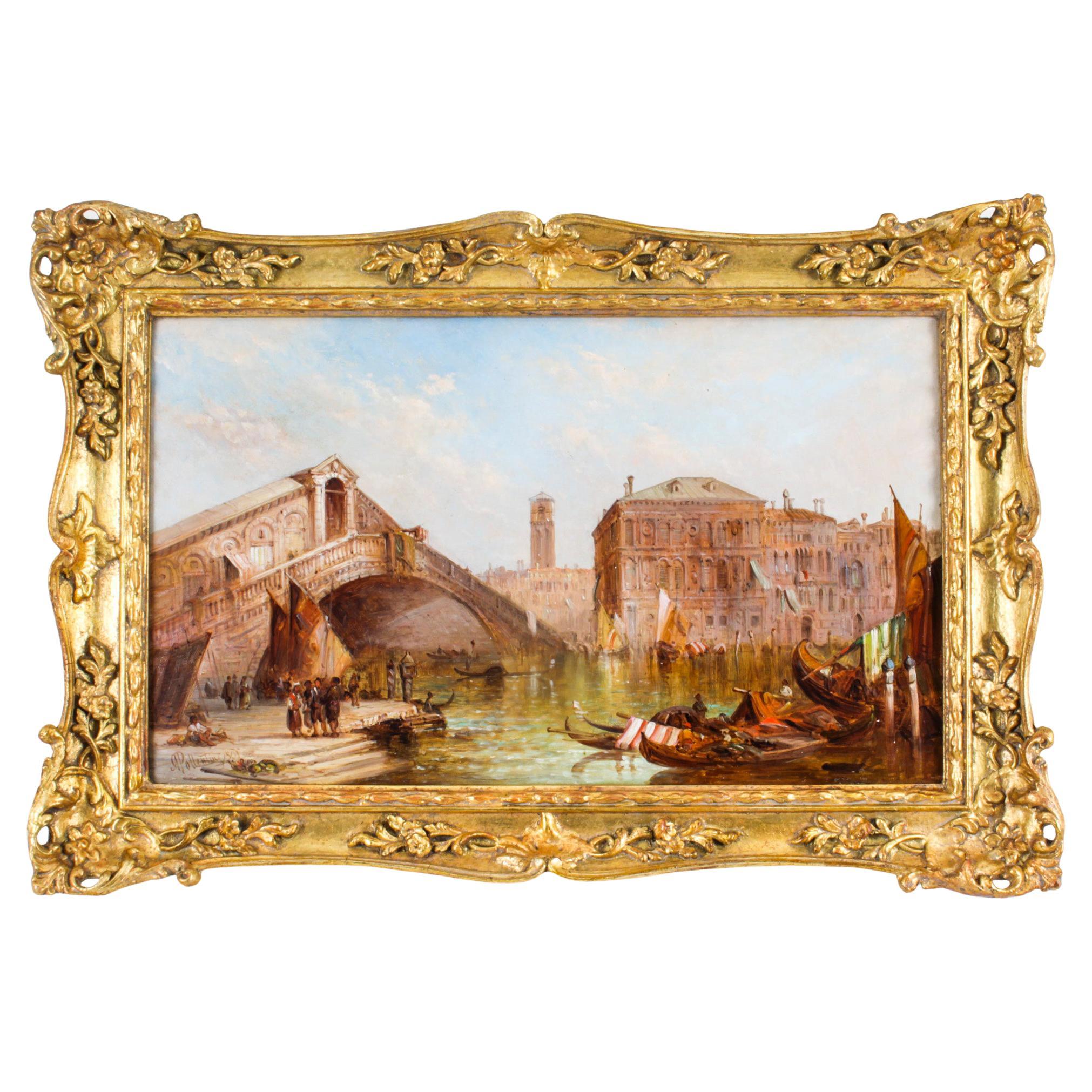 Antique Oil Painting The Rialto, Venice
 Alfred Pollentine 19th C
