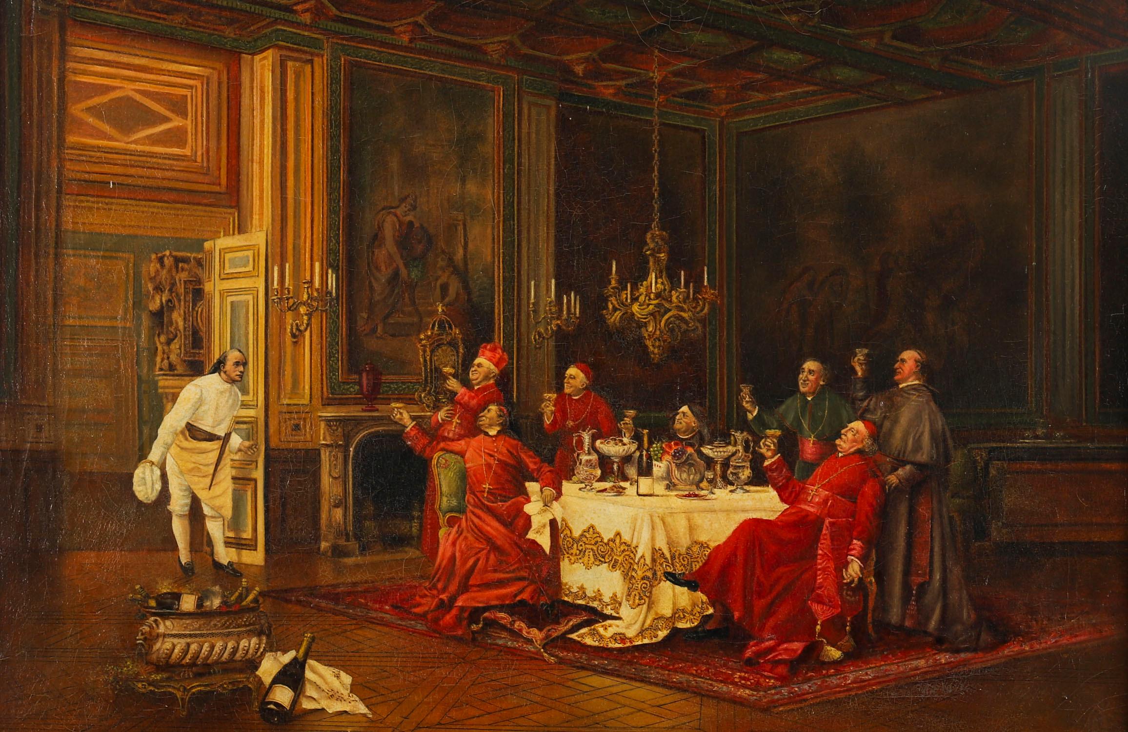 Il s'agit d'une magnifique huile sur toile italienne ancienne représentant un groupe de cardinaux dans le style de Francesco Brunnery, (italien 1845-1929), datant d'environ 1890.

Cette magnifique peinture présente une étude d'un groupe de cardinaux