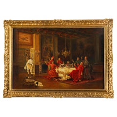 Peinture à l'huile ancienne "Le Toast" d'après Francesco Brunnery 19ème siècle