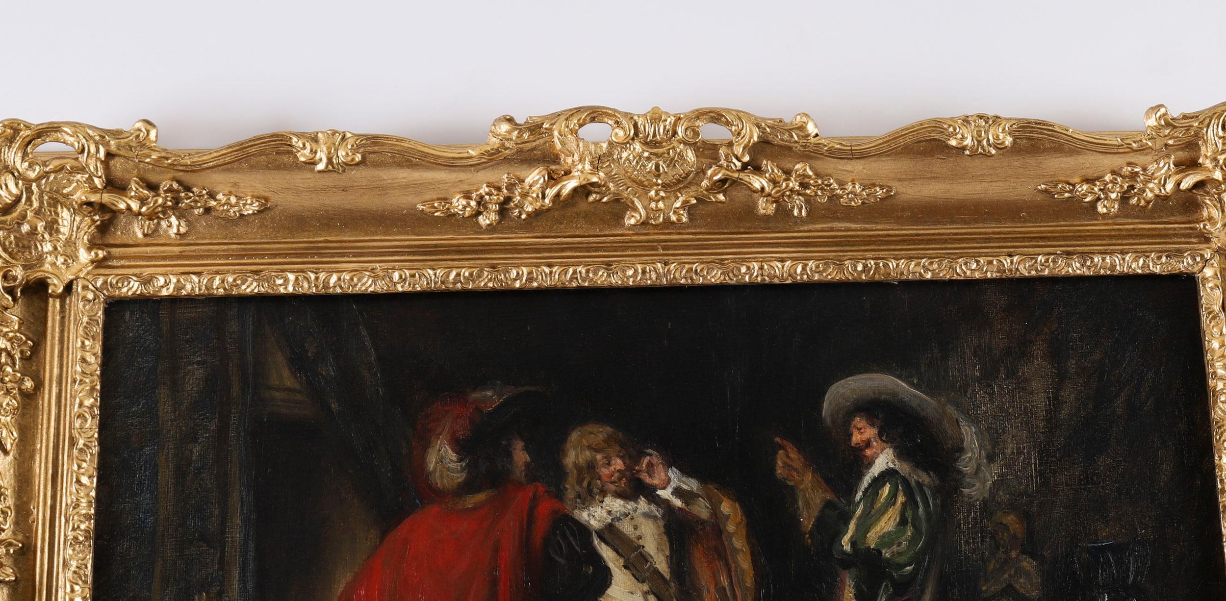 Peinture à l'huile ancienne Trois Cavaliers par Frank Moss Bennett 20ème siècle en vente 3