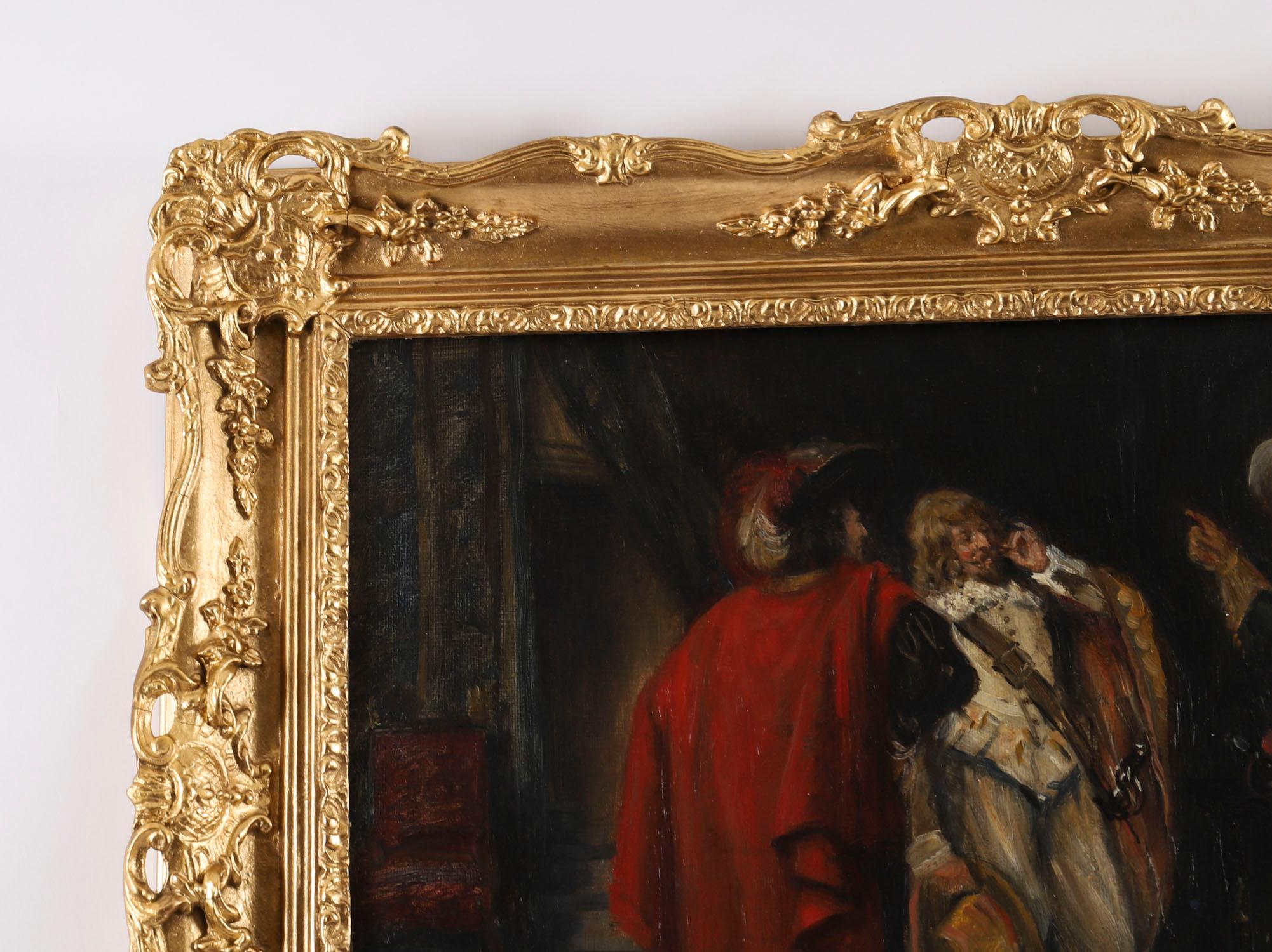 Peinture à l'huile ancienne Trois Cavaliers par Frank Moss Bennett 20ème siècle en vente 4