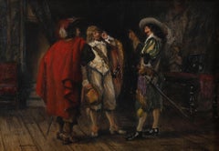 Antique Oil Painting Three Cavaliers by Frank Moss Bennett 20th Century