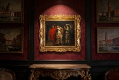 Antique Oil Painting Three Cavaliers by Frank Moss Bennett 20th Century