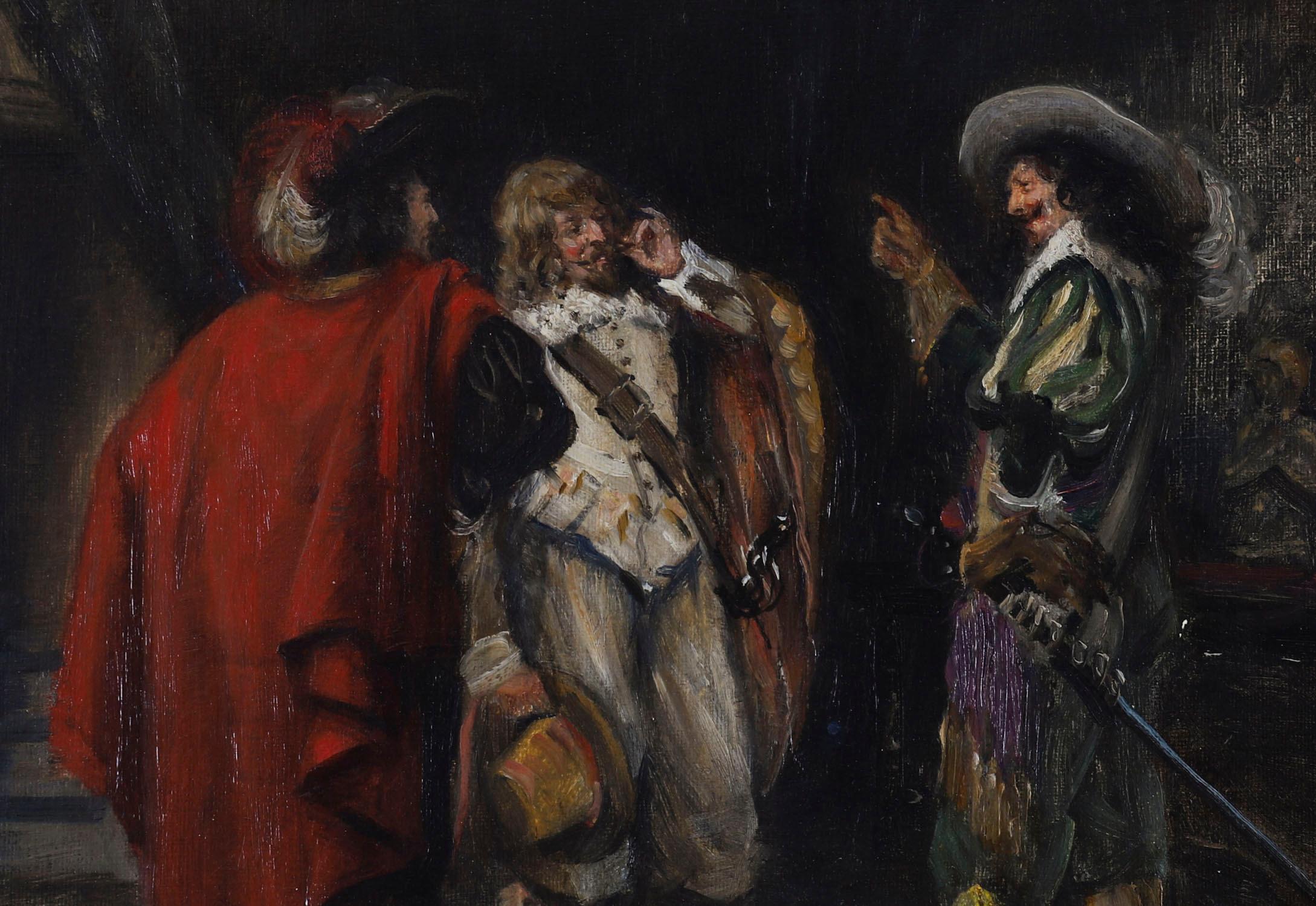Peinture à l'huile ancienne Trois Cavaliers par Frank Moss Bennett 20ème siècle Bon état - En vente à London, GB