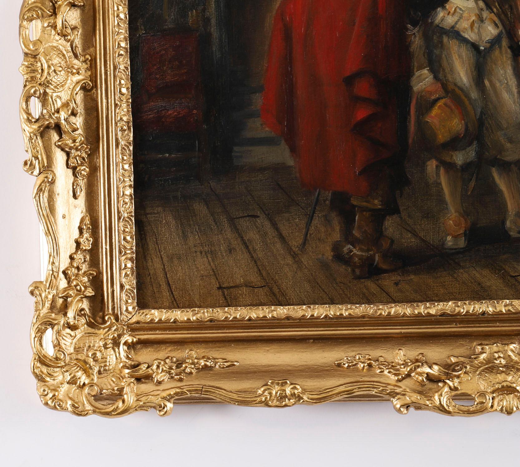 20ième siècle Peinture à l'huile ancienne Trois Cavaliers par Frank Moss Bennett 20ème siècle en vente